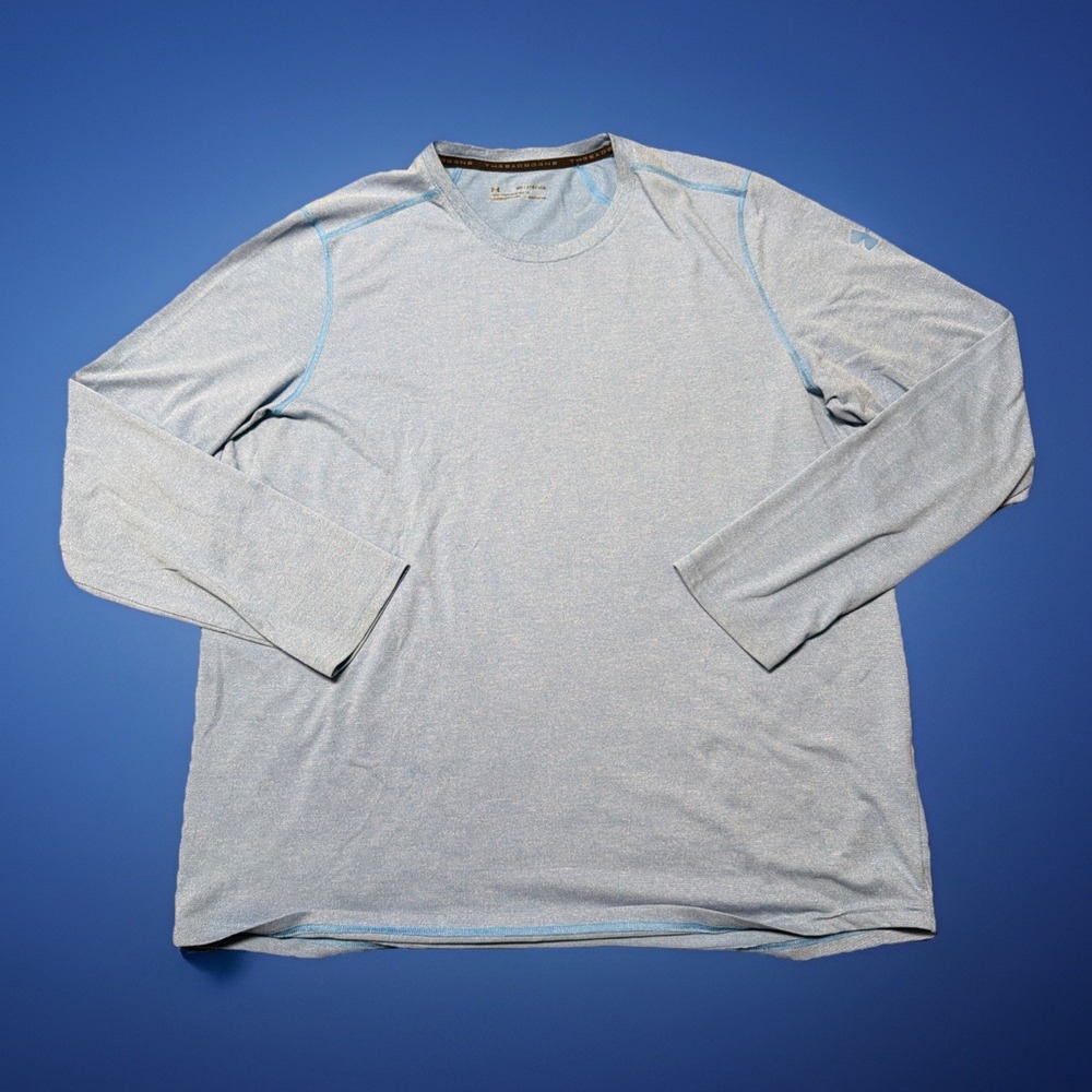 Under Armour XXL Threadborne HeatGear Long Sleeve Blue Knit Shirt